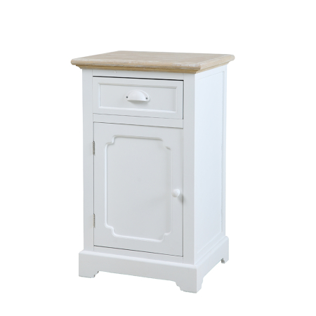 Noptiere in Stil Shabby Chic - Noptieră din MDF alb cu ușă și sertar
