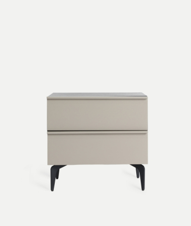 Noptiere - Noptieră LINDFLUR – MDF gri cu furnir de stejar maro, 2 sertare