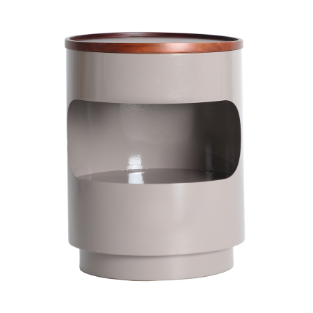 Noptiere - Noptieră din metal gri lucios cu blat din lemn de acacia pentru dormitor