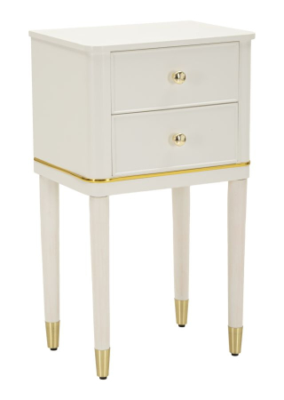 Noptiere - Noptieră albă din lemn de pin și MDF cu două sertare și accente aurii design elegant