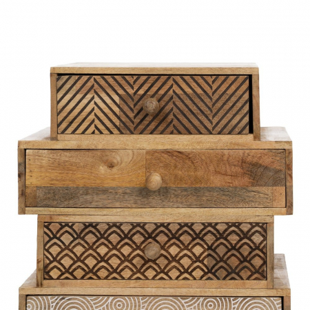 Noptiera boho din mango cu 4 sertare gravate [4]