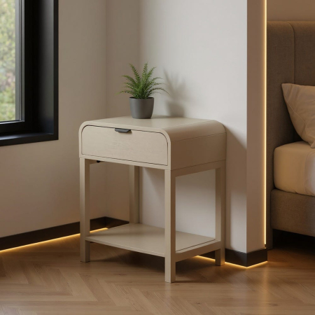 Noptiere - Noptieră alba din MDF și lemn de pin cu sertar și spațiu de depozitare 48 x 35.5 x 61 cm