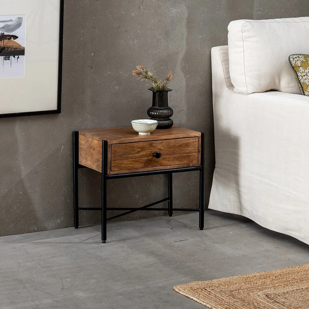Noptiera Industrial Lemn Mango Metal, Maro Negru - creativdeco.ro [1]