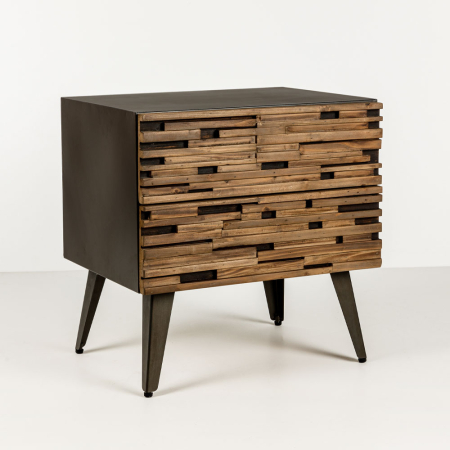 Noptiera Coast negru natural lemn sertare industrial