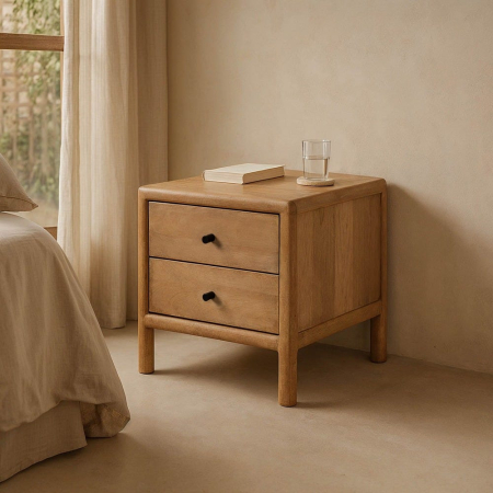 Noptiere - Noptieră pătrată lemn mango 2 sertare picioare joase