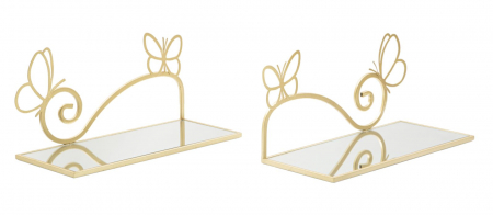 Noptiere - Noptiera perete Butterfly, set 2 buc, metal auriu,