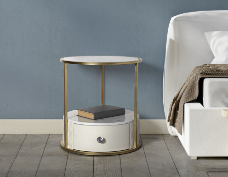 Noptiera rotunda crem | Dormitor glamour | CreativDeco [1]