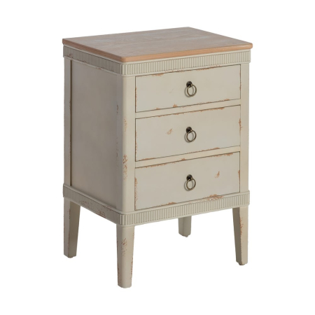 Noptieră shabby chic crem cu blat natur și 3 sertare [1]