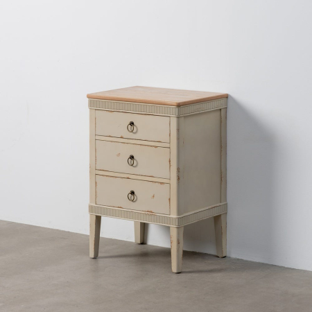 Noptieră shabby chic crem cu blat natur și 3 sertare [7]