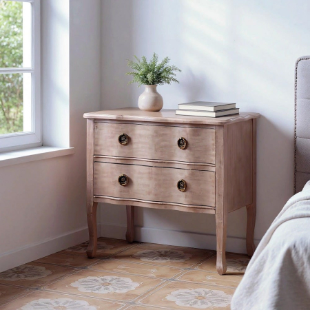 Noptiere - Noptieră shabby chic maro deschis 2 sertare cu picioare elegante