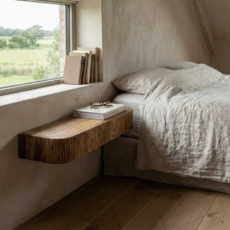 Noptiere - Noptieră suspendată din lemn de mango cu format alungit și front striat