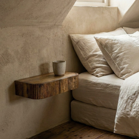 Noptiere - Noptieră suspendată din lemn de mango cu textură striată