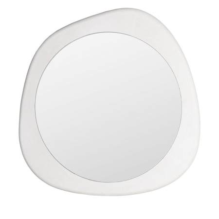 Oglinzi - Oglindă albă din MDF cu sticlă decorativă formă organică – vedere frontală, ramă albă rotunjită.