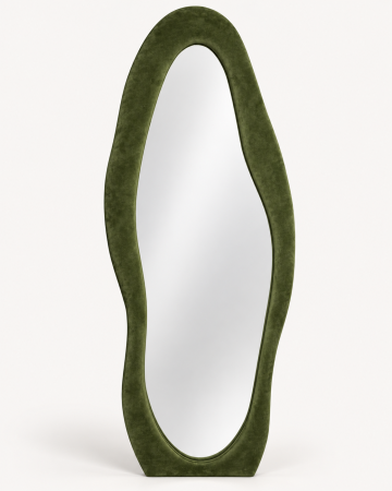 Mobilier - Oglindă cu picior, formă organică și ramă din catifea verde 60 x 160 cm