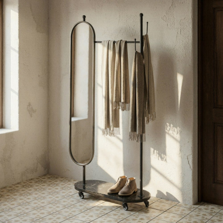 Oglinzi - Oglindă cu suport și bară pentru haine din metal negru