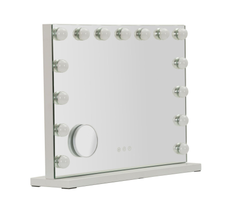 Obiecte decorative - Oglinda de masa cu LED si rama alba din fier 55x43 cm