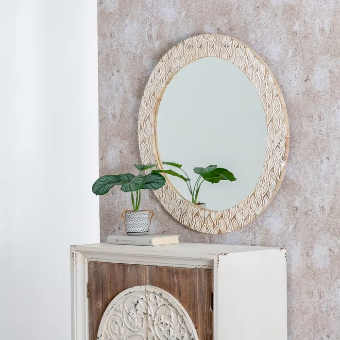 Oglinda rotunda lemn alb uzat sofisticata|Oglinzi elegante si moderne [6]