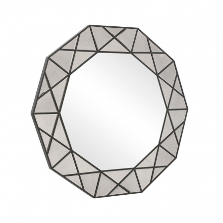 Oglindă perete octogonală Diamante – vedere frontală cu ramă geometrică negru mat [1]