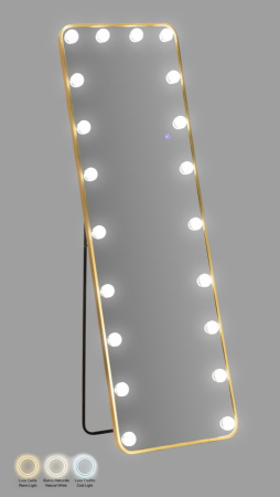 Oglinzi - Oglinda de podea cu LED dreptunghiulara din aluminiu auriu 45x160 cm