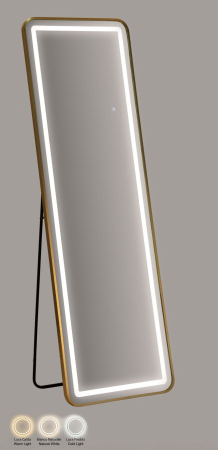Oglinzi - Oglinda de podea cu LED dreptunghiulara din aluminiu auriu 38x160 cm