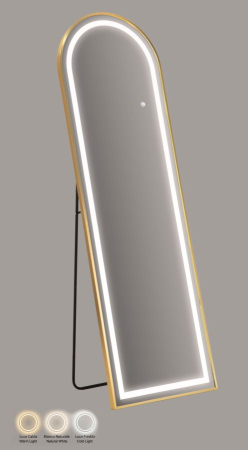 Oglinzi - Oglinda de podea cu LED si forma arcuita din aluminiu auriu 38x160 cm