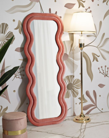 oglinda glam catifea roz pastel cu ramă curbată verticală [1]