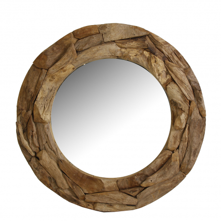 Oglinzi - Oglinda etnica rotunda lemn tec|Oglinzi decorative