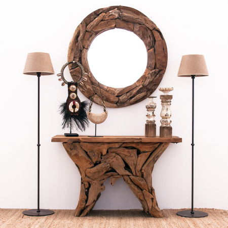 Oglinda etnica rotunda lemn tec|Oglinzi decorative [2]