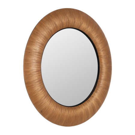 Oglindă din lemn natural nuanță miere cu ramă rotundă volumetrică și detaliu perimetral [1]