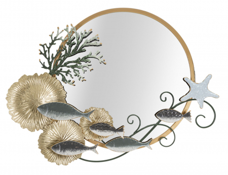 Oglinzi - Oglinda rotunda Fish, metal auriu cu nuante de verde