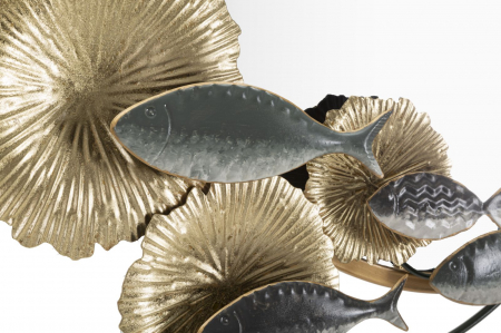 Oglinda rotunda Fish, metal auriu cu nuante de verde [4]
