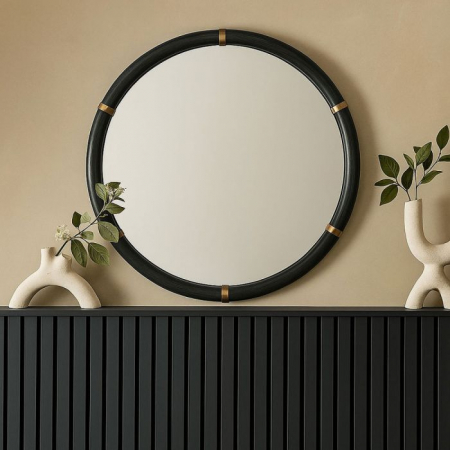 oglindă decorativă pătrată din lemn negru 100x100 cm [1]