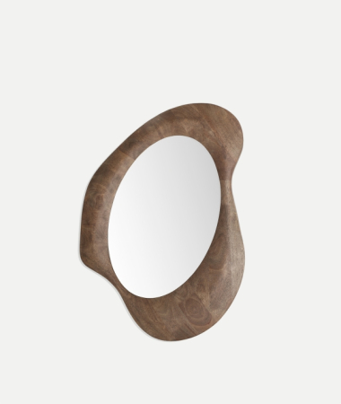 Oglinzi - Oglindă organică cu ramă din lemn de cauciuc maro LUBECA – oglindă verticală cu formă neregulată