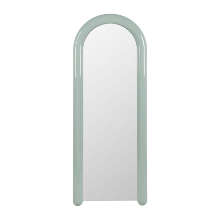 Oglindă pentru dressing verde lăcuită din MDF cu ramă arcuită – vedere frontală, ramă verde pastel lucioasă. [1]