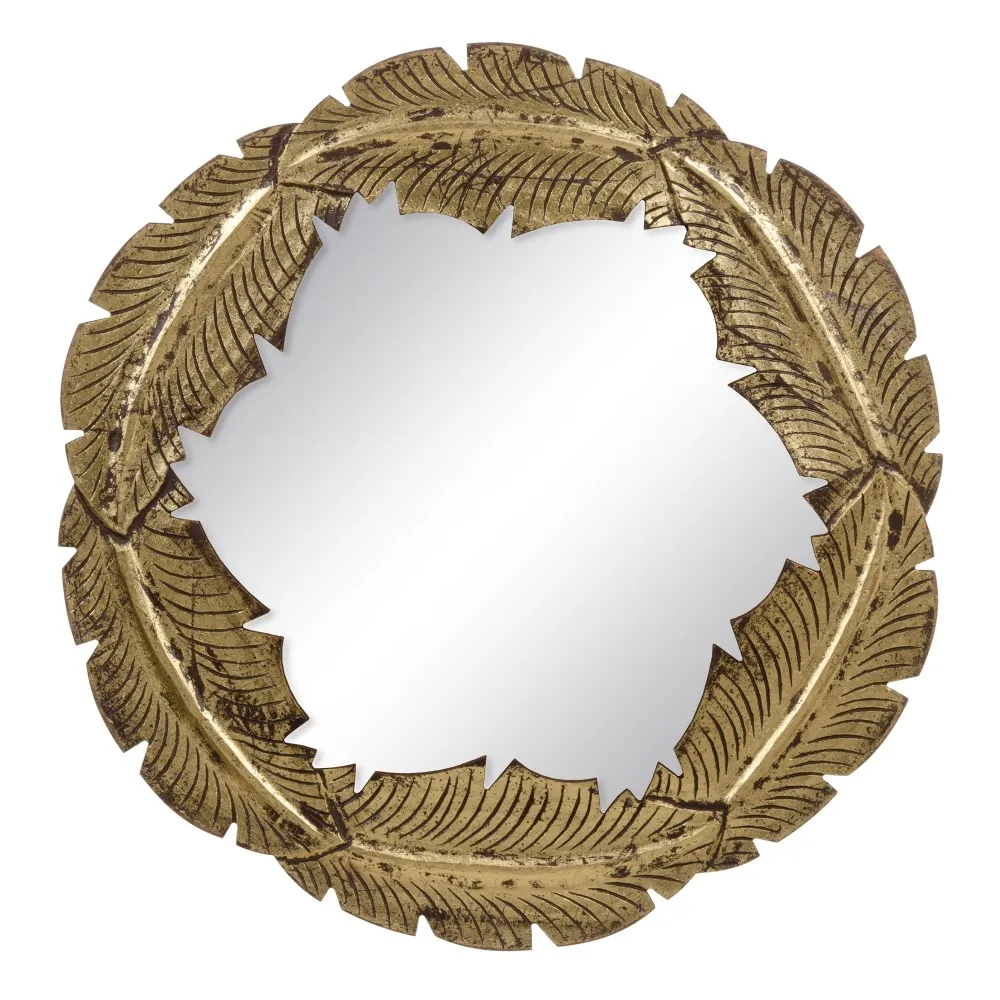 Oglinzi - Oglinda Rotunda Aurie Leaves, MDF - CreativDeco.ro