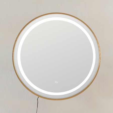 Oglinzi - Oglindă rotundă cu LED din aluminiu auriu