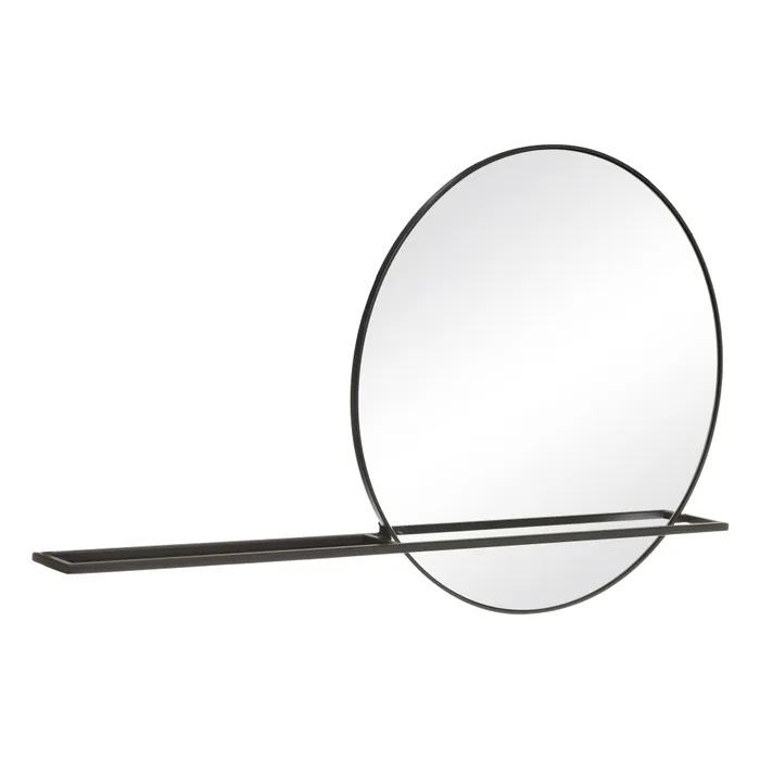 Stil de design - oglinda rotunda cu raft metal negru CreativDeco
