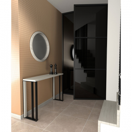 Oglindă rotundă Combo – imagine frontală cu ramă lemn deschis și design minimalist [1]