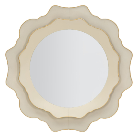 Oglinzi - Oglindă rotundă decorativă cu contur ondulat și finisaj crem-gri