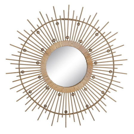 Mobilier - Oglindă rotundă din bambus natural cu raze tip soare 70x70 cm