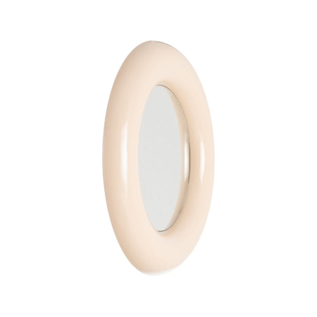 Oglindă rotundă din metal bej cu ramă volumetrică lucioasă – imagine principală cu profil rotunjit [1]