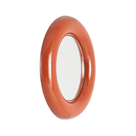 Oglindă rotundă din metal culoare teracota pentru perete – imagine principală cu ramă lucioasă și profil rotunjit [1]