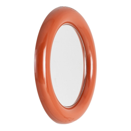 Oglindă rotundă din metal culoare teracota pentru perete – imagine principală cu ramă lată sculpturală [1]