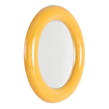 Oglindă rotundă din metal muștar pentru perete – imagine principală cu ramă lată sculpturală [1]