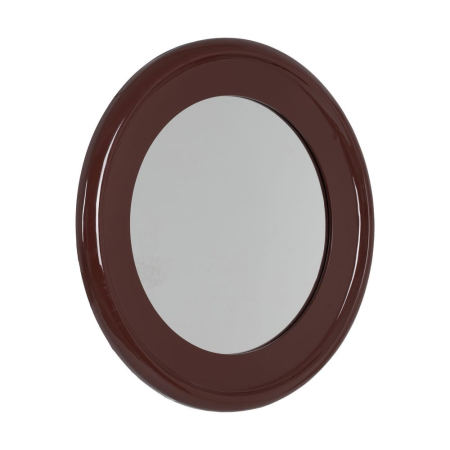 Oglindă rotundă grena lăcuită din MDF cu ramă voluminoasă – vedere frontală, ramă groasă lucioasă. [1]
