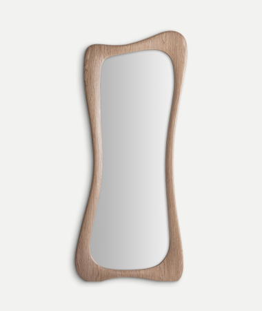 Oglinzi - Oglindă verticală din lemn maro deschis cu ramă curbată, design japandi