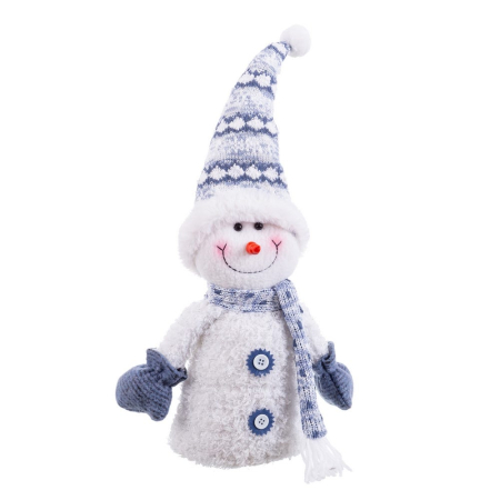 Scandinav - Om de zăpadă decorativ din textil pufos cu căciulă albă și albastră nordică fular mănuși și nasturi albaștri