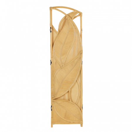 Paravan decorativ Leaf Palm ratan natural sculptural stil rustic contemporan - imagine frontală cu lumină caldă [2]