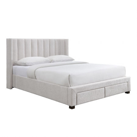Paturi - Pat modern cu depozitare stofa crem