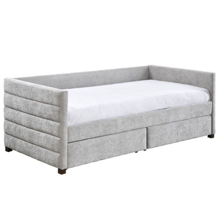 Paturi in Stil Modern - Pat de zi din stofă chenille gri cu 2 sertare de depozitare